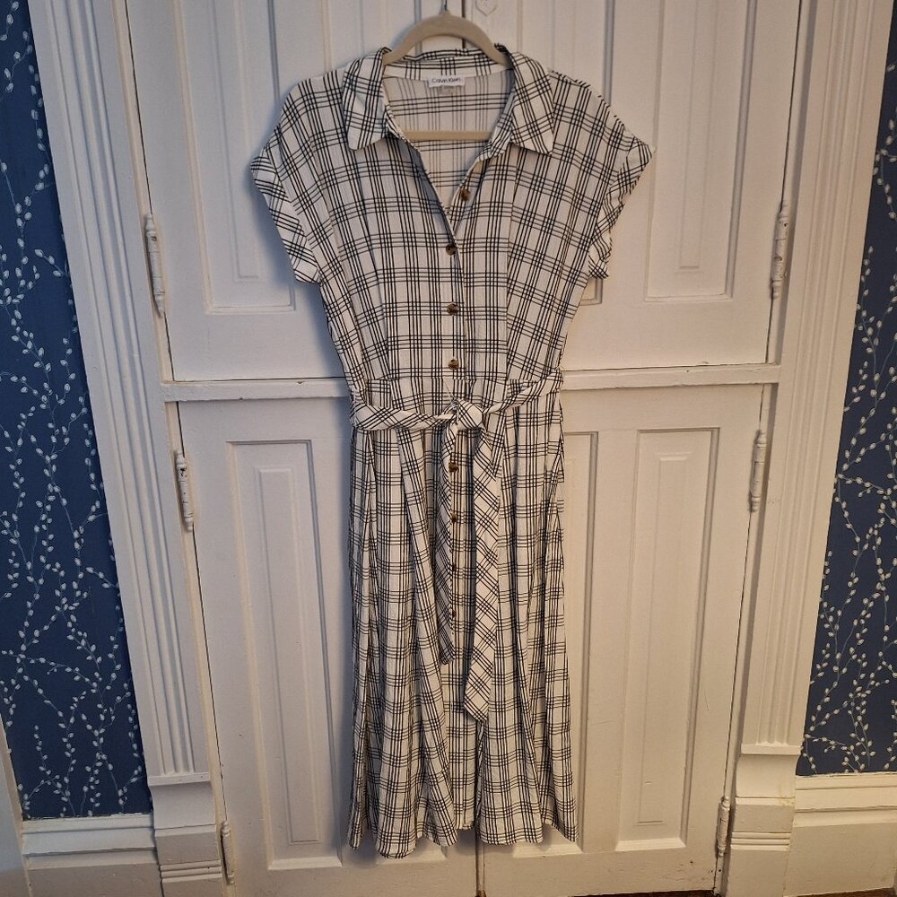 CALVIN KLEIN Black & White Plaid Casual Dress